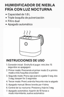 Humidificador de Niebla Fría con Luz Nocturna – 1.8L