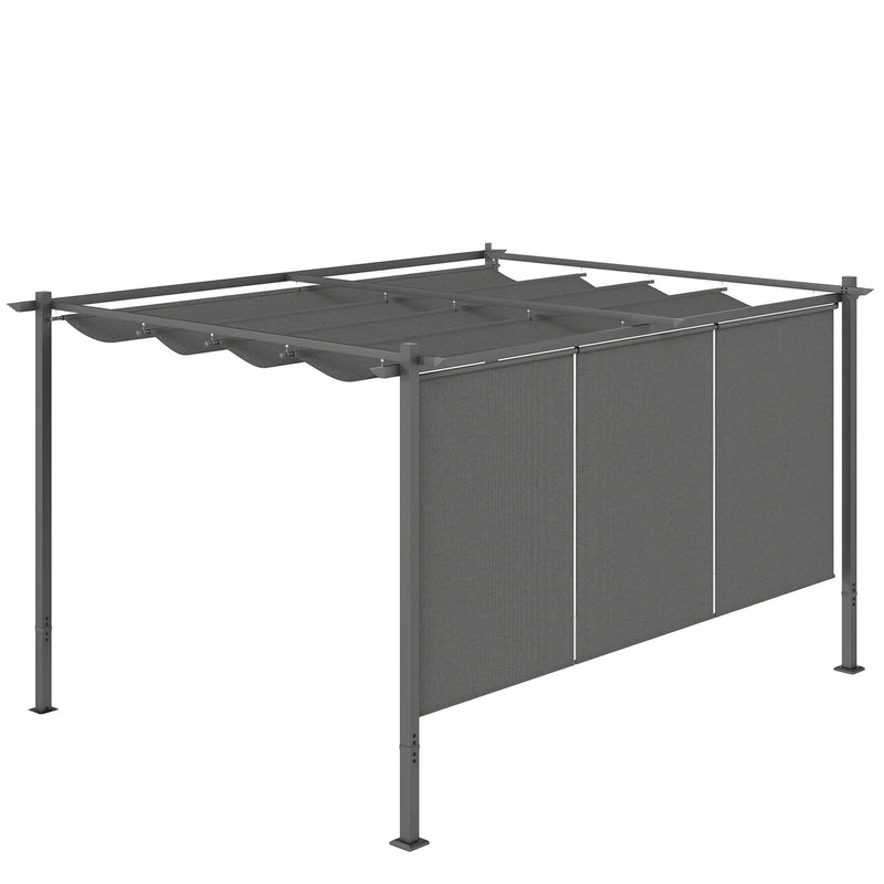 Pérgola Outsunny 4x3 m con techo retráctil y cortinas laterales enrollables – Gris