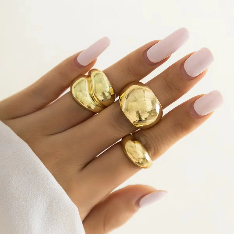 Set de Anillos Abiertos Geométricos Dorados