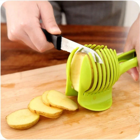 Cortador profesional de tomates y frutas con soporte: utensilio esencial de cocina
