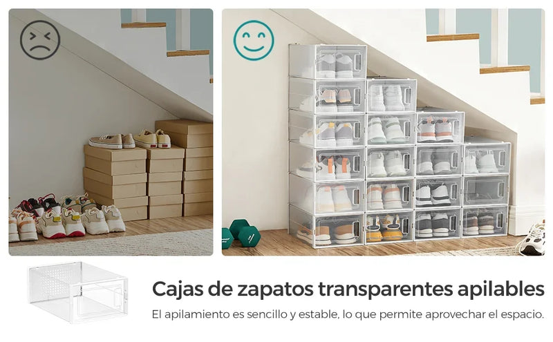 👟 SONGMICS Fundas Apilables para Zapatos – Plegables, Compatibles hasta la Talla 46 (UK 11)