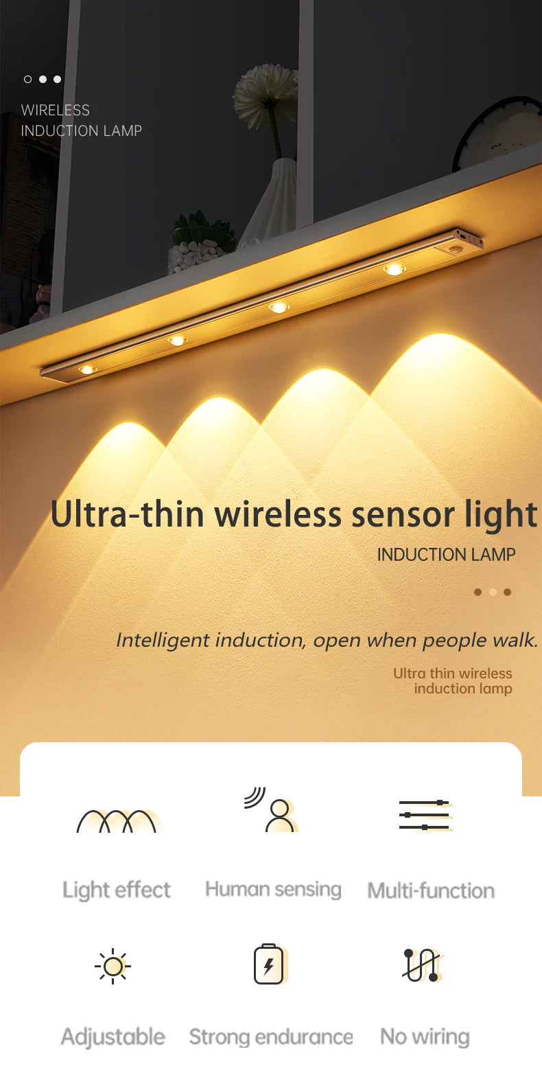 Luz Nocturna LED con Sensor de Movimiento USB Recargable