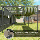Pérgola Outsunny 4x3 m con techo retráctil y cortinas laterales enrollables – Gris