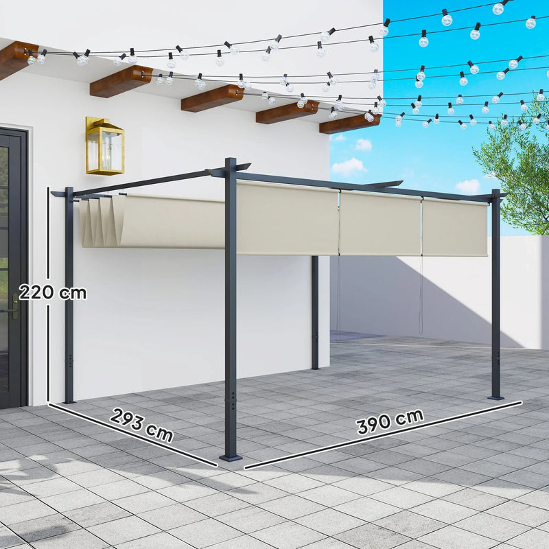 Pérgola Outsunny 4x3 m con techo retráctil y cortinas laterales enrollables – Gris