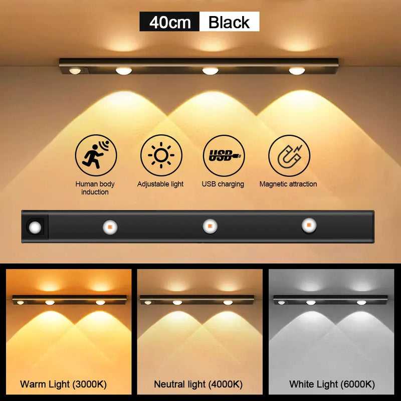 Luz Nocturna LED con Sensor de Movimiento USB Recargable