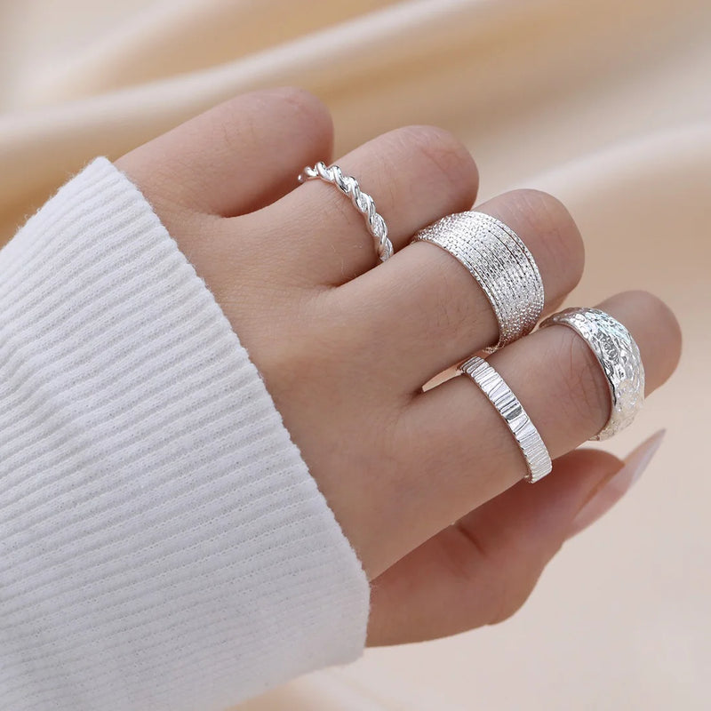 Set de Anillos Abiertos Geométricos Dorados