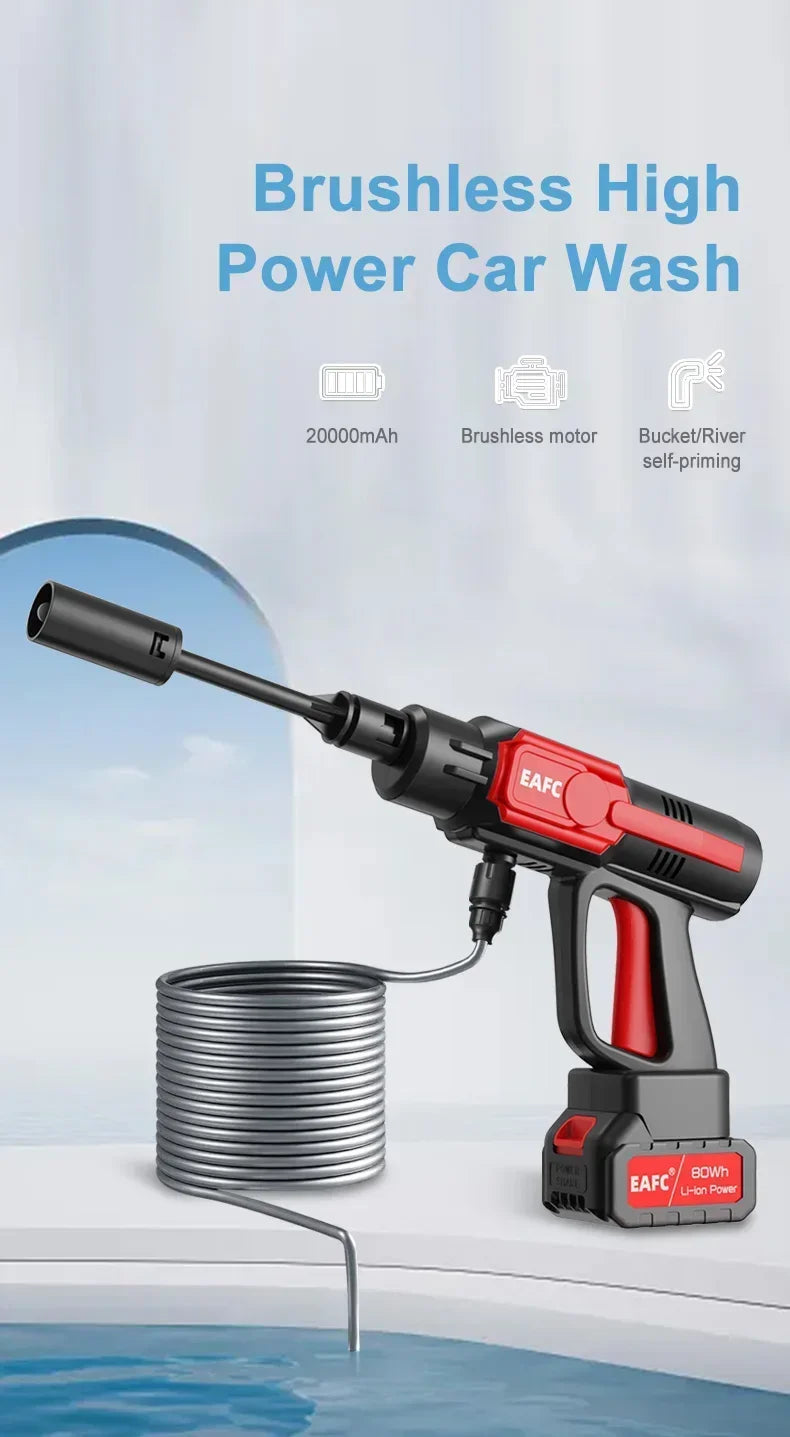 Hidrolimpiadora inalámbrica de alta presión EAFC: motor sin escobillas, 100 bares y batería de 20 000 mAh