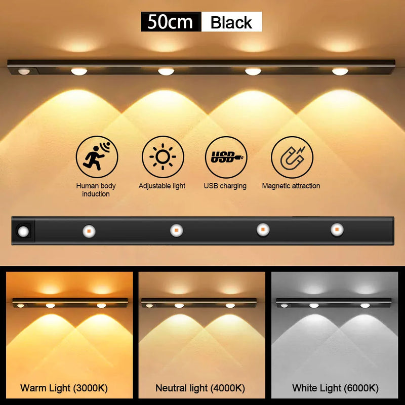Luz Nocturna LED con Sensor de Movimiento USB Recargable