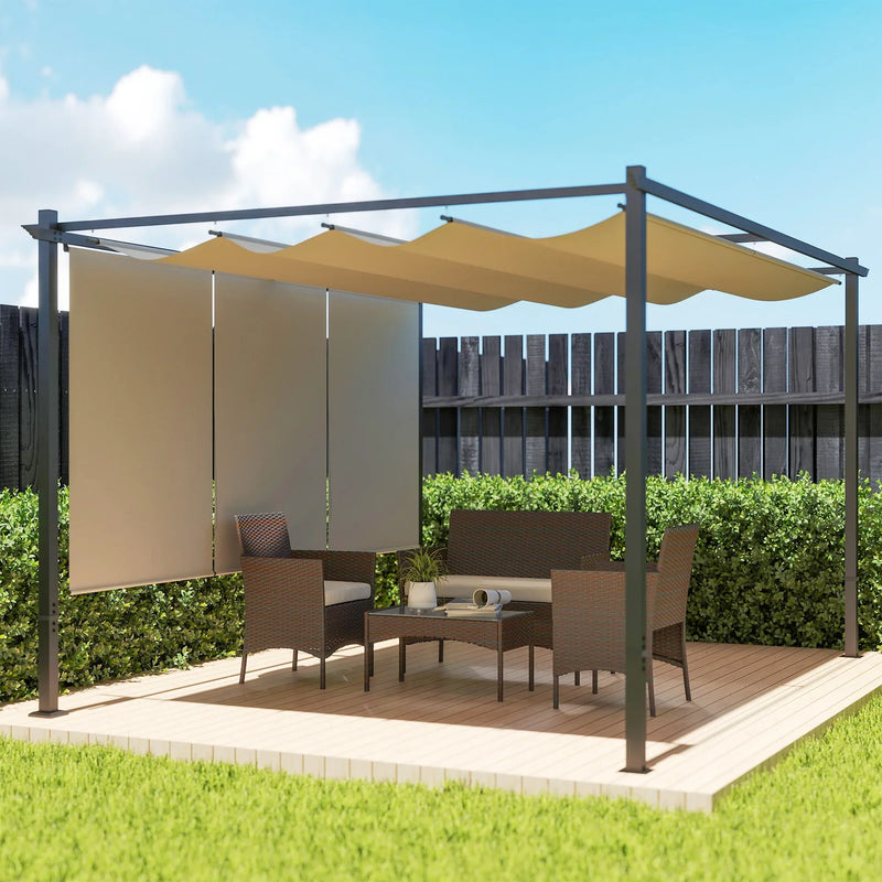 Pérgola Outsunny 4x3 m con techo retráctil y cortinas laterales enrollables – Gris