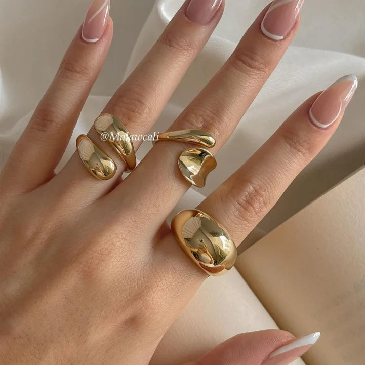 Set de Anillos Abiertos Geométricos Dorados