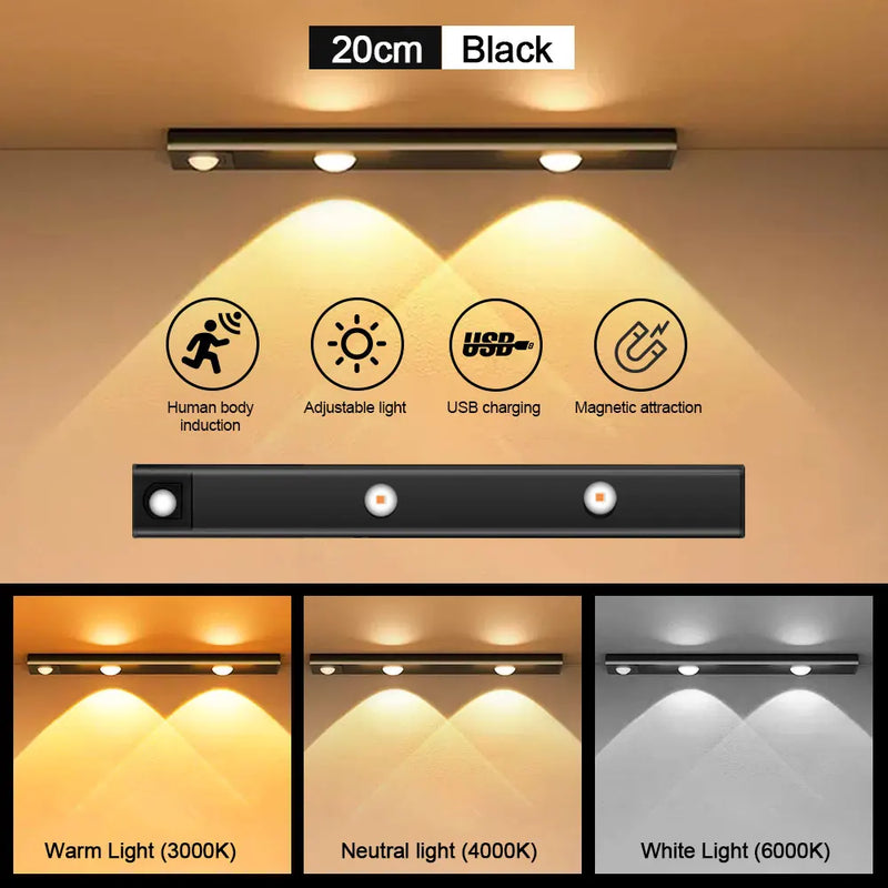 Luz Nocturna LED con Sensor de Movimiento USB Recargable
