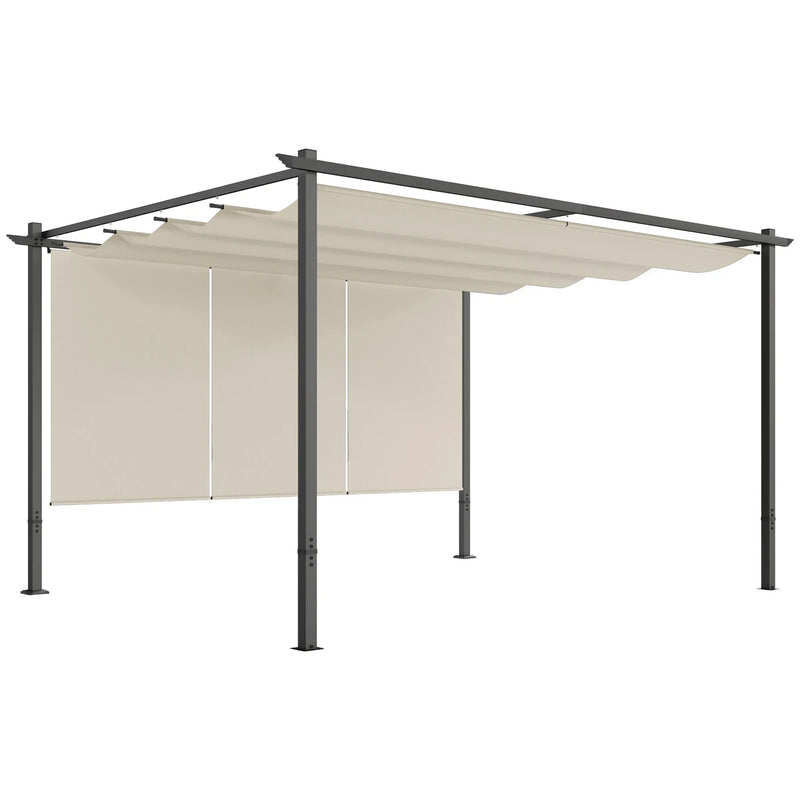 Pérgola Outsunny 4x3 m con techo retráctil y cortinas laterales enrollables – Gris